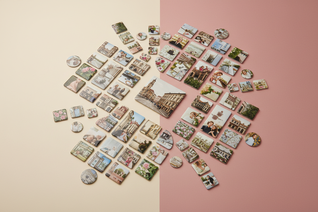 bulk order of photo magnets make the background aesthetic with crme pink dusty rose colors 